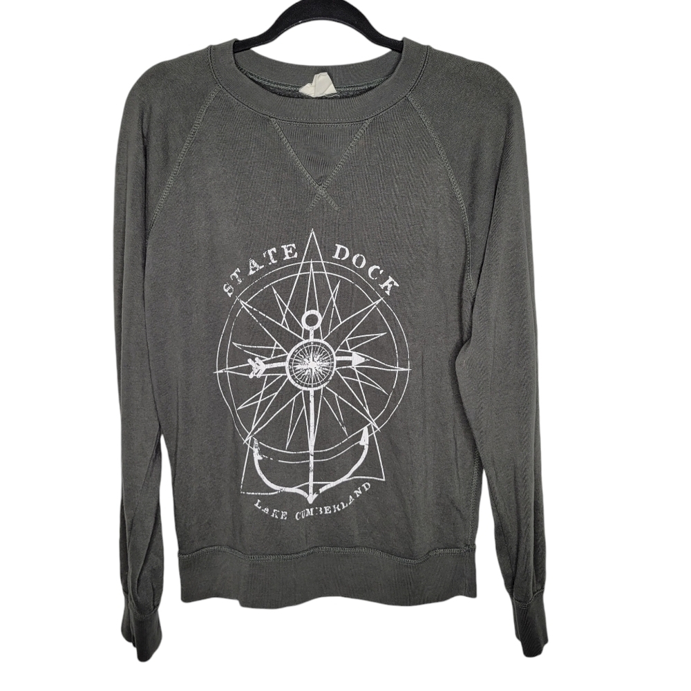 Vintage Y2K Kentucky Lake Cumberland Compass Crewneck Sweatshirt in Grey